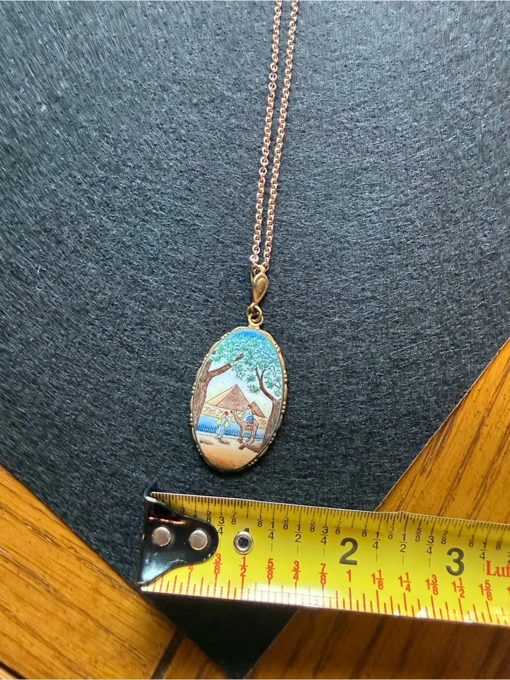 Vintage Egyptian Revival Style Pyramid Camel Scenic Pendant Necklace